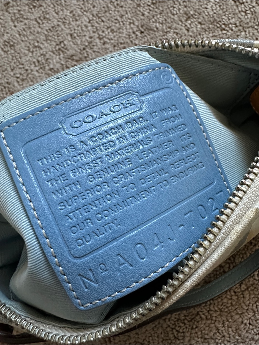 Coach Pastel Blue and Tan Signature Canvas Shoulder Bag - Picture 6 of 8